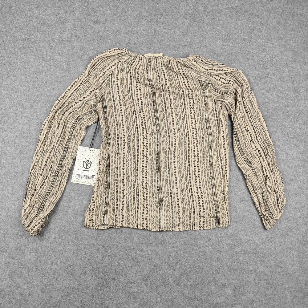 Savanna Jane Blouse Womens Small Beige Embroidered Boho Long Sleeve Tunic Top - Picture 5 of 8